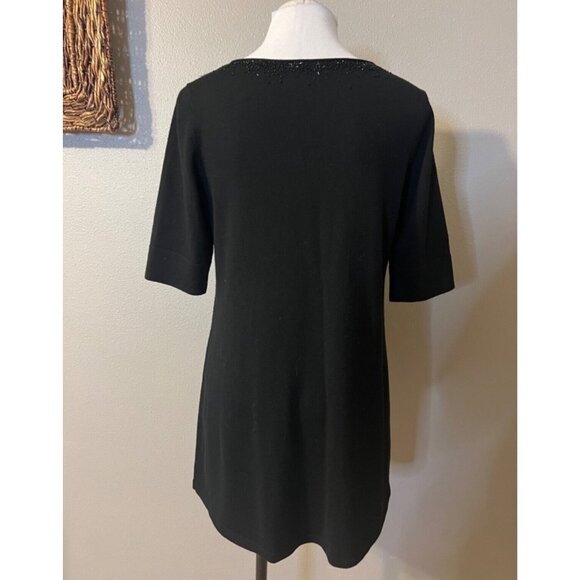 Eileen Fisher Women's Sweater M Medium Black Beaded Merino Wool Short Sleeve - Picture 5 of 13